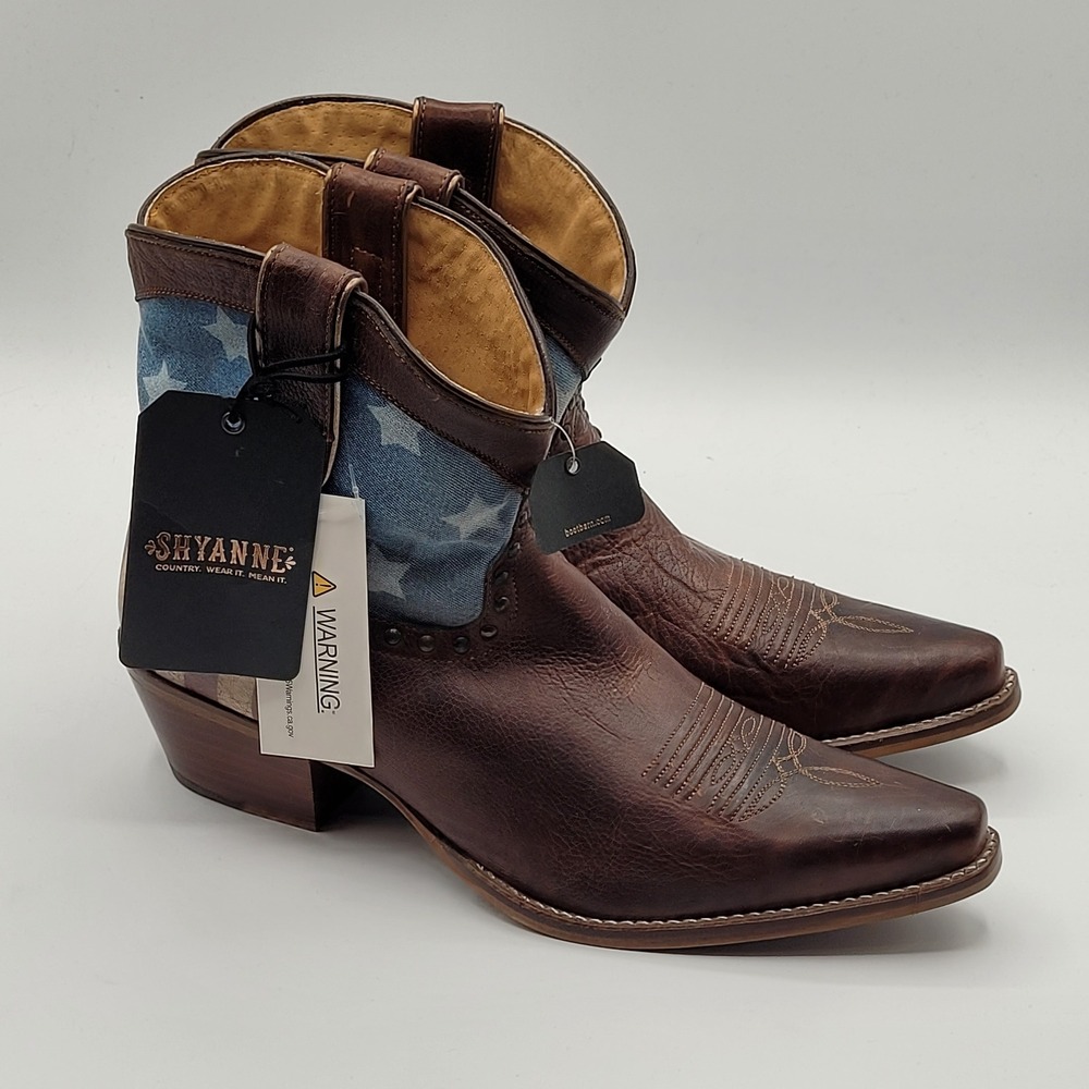 Shyanne Western‎ Boots Womens 11 Brown American Flag Leather Snip Toe NWT